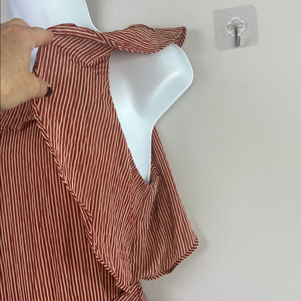 Anthropologie Eva Franco Ruffle Striped Jumpsuit in Terracotta Small Pockets - Picture 9 of 16